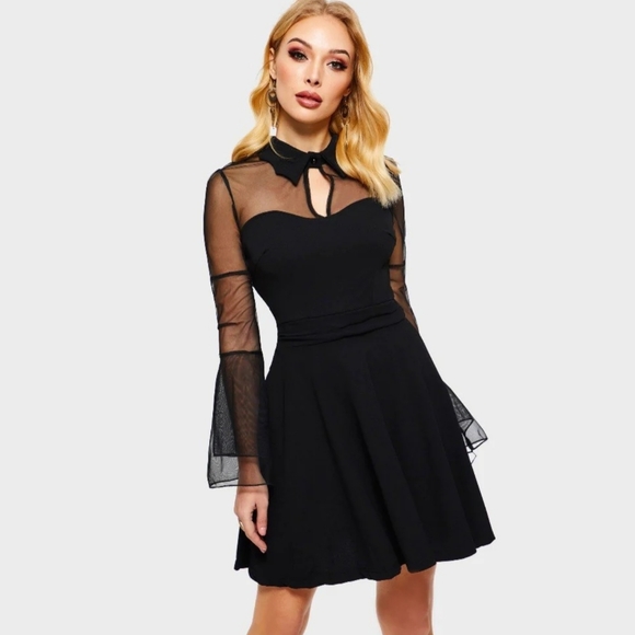 Dresses & Skirts - Gossamer BAT Dress Black Women's Long Sleeve Party Dress Midi Sweetheart